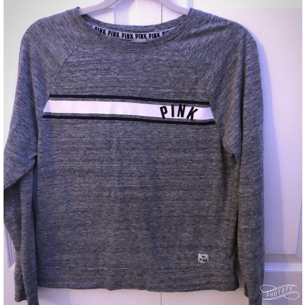 PINK long sleeve gray shirt w/ wide bottom hem XS